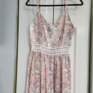 Women’s Pink Floral Lace-Waist Spaghetti Strap Jumpsuit